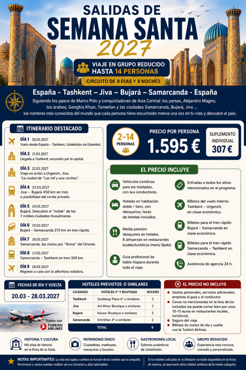Semana Santa 2027 en Uzbekistán!